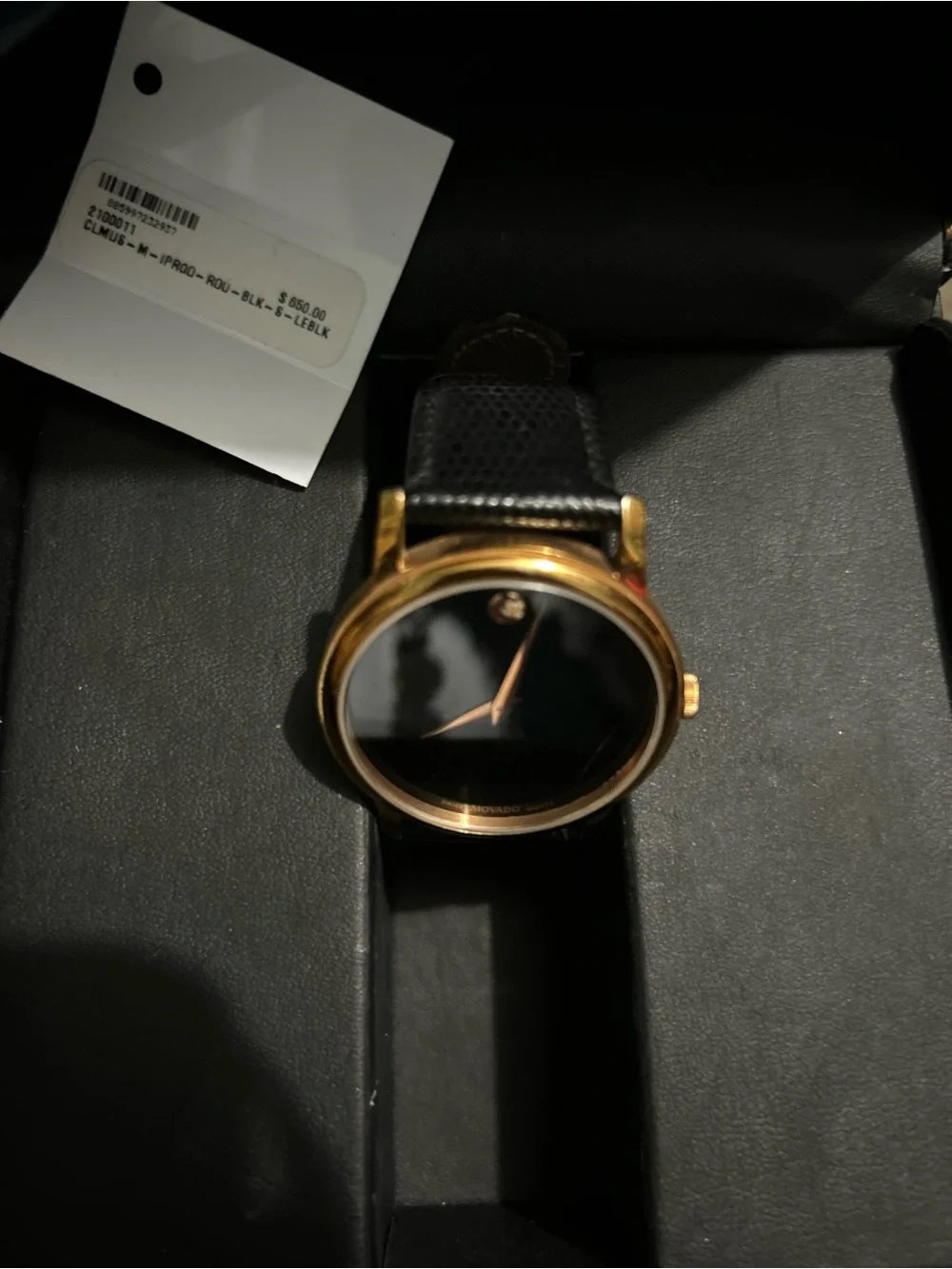 Authentic Movado Black Dial Rose Gold-Tone Case Leather Strap Unisex Watch